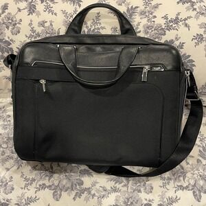 TUMI  Arrive Black Ballistic Nylon Leather Trim Briefcase Messenger Bag 17x12